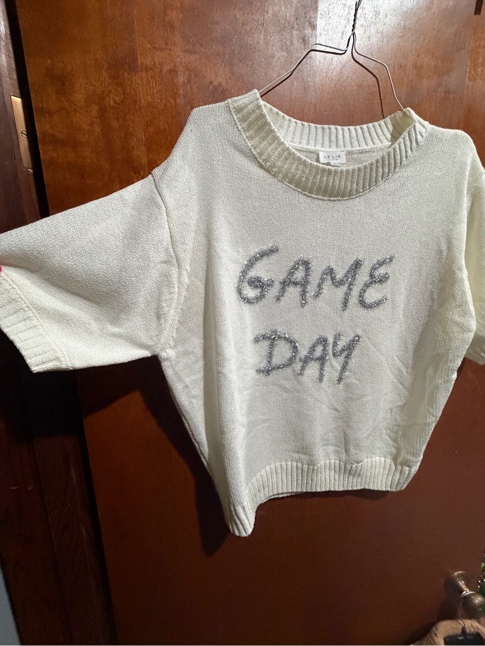 Le Lis Cream 'GAME DAY' Short-Sleeve Knit Sweater